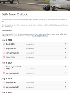 a screenshot of a travel schedule